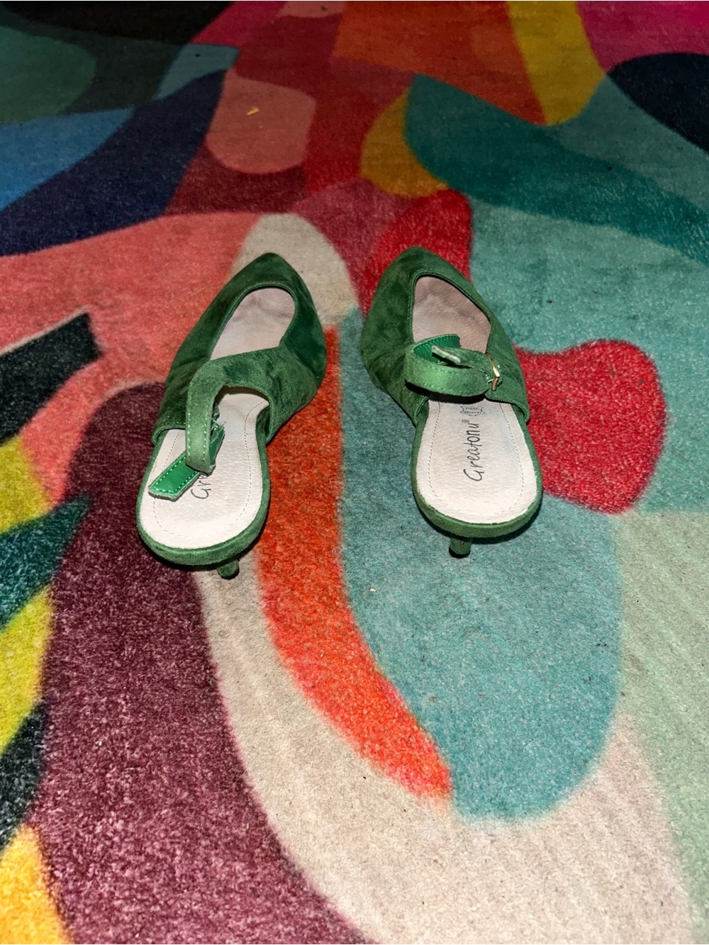 Green Suede Slingback Pointed Toe Pumps - Picture 4 of 5